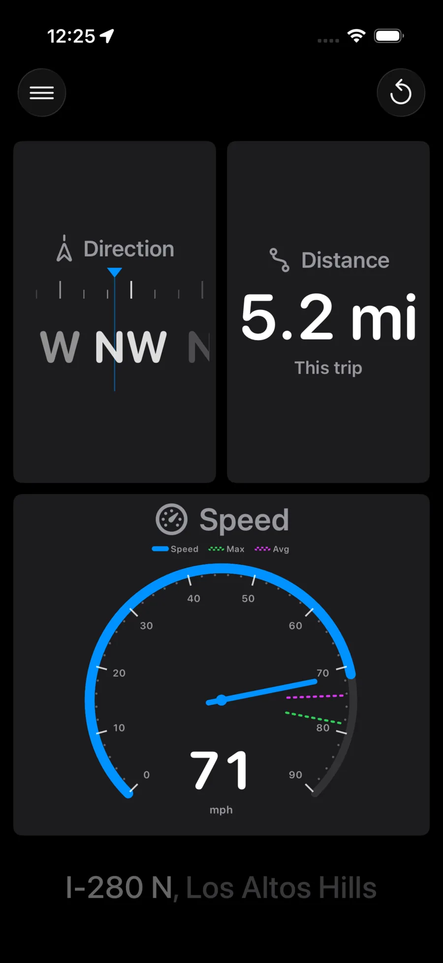 Car Driver Dash in a compact 3-tile layout with a large speedometer