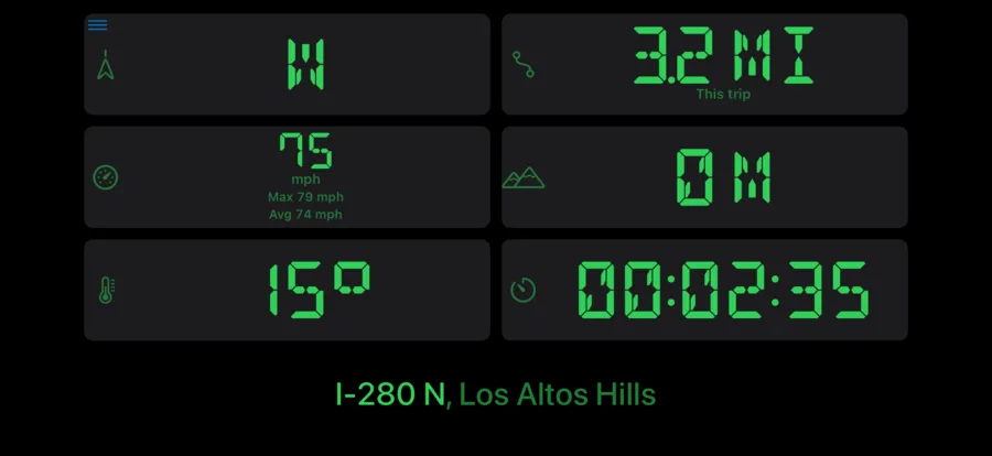 Car Driver Dash in the Digital Retro green LED theme, landscape