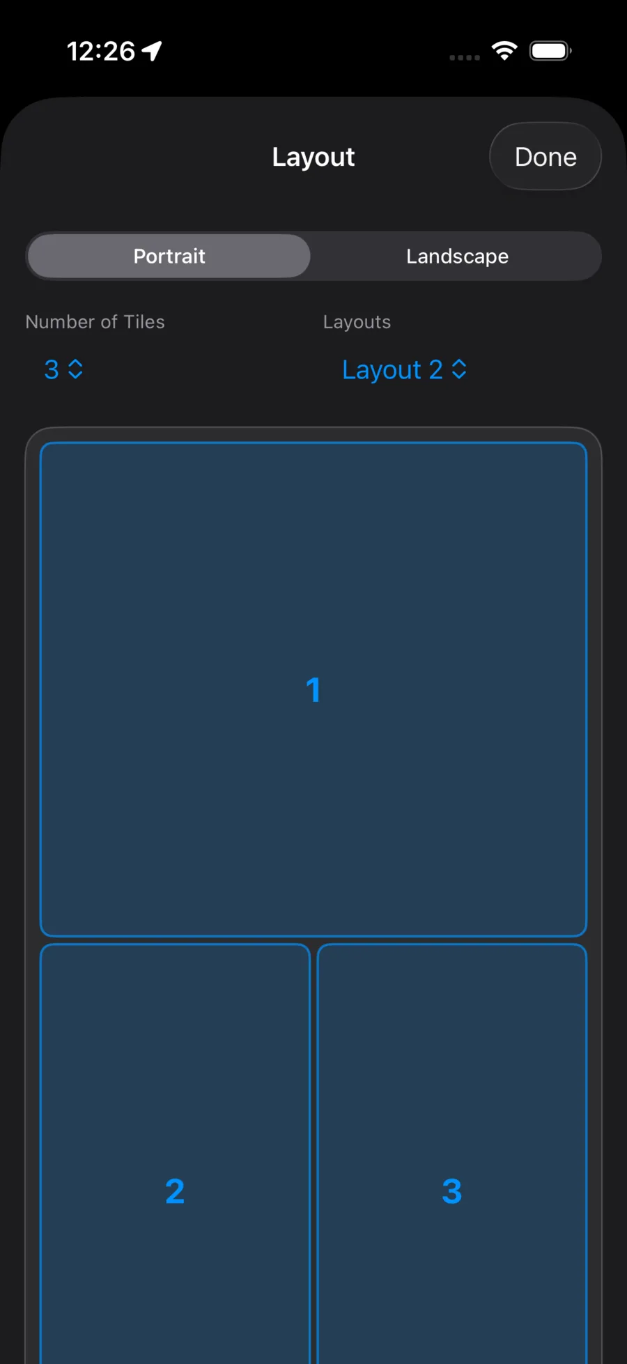 Car Driver Dash layout settings with grid layout picker