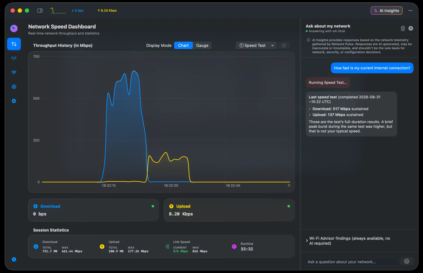 AI Insights chat about network speed