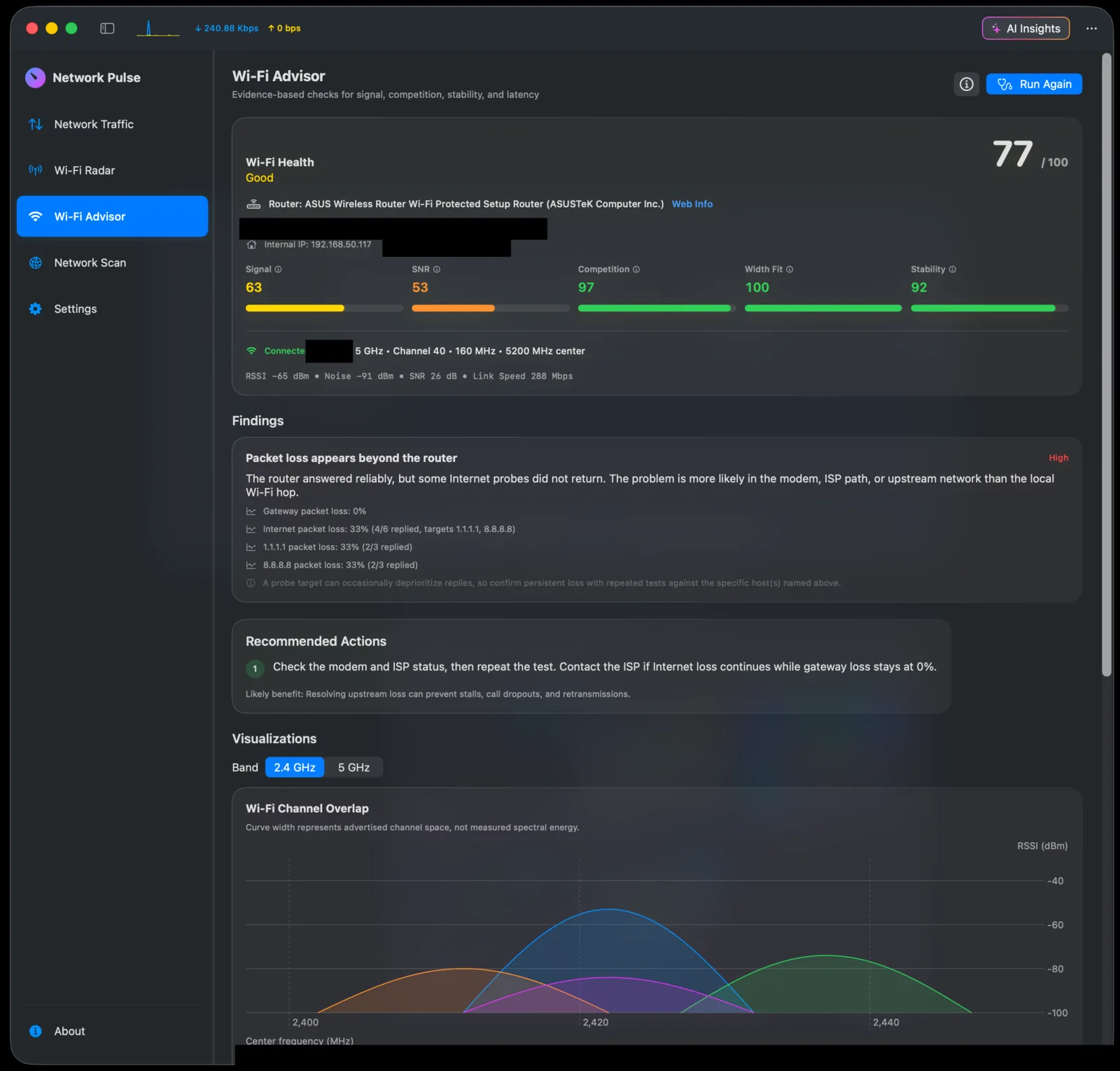 Wi-Fi Advisor router health report